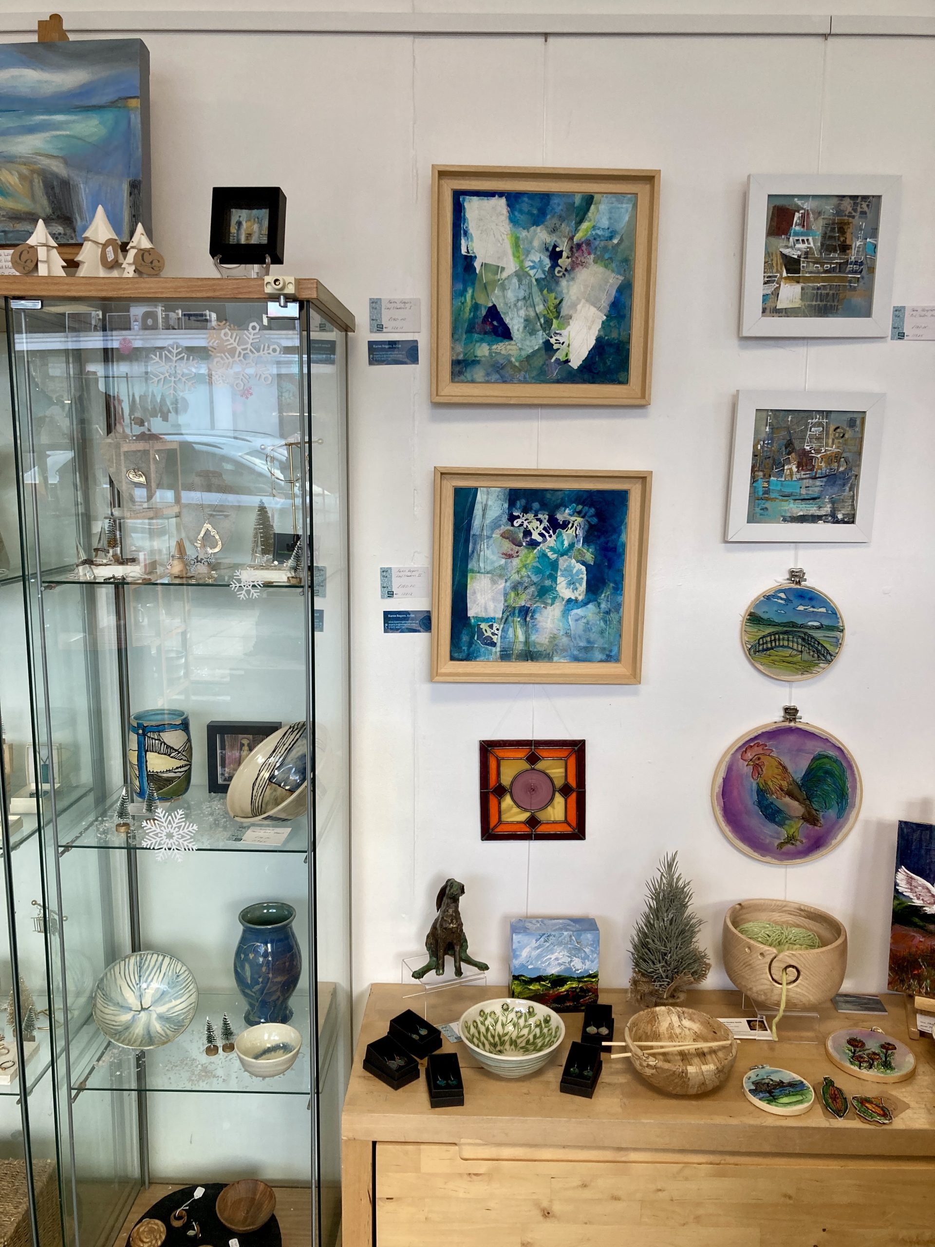 Jewellery, paintings and ceramics displayed in the Makers Gallery